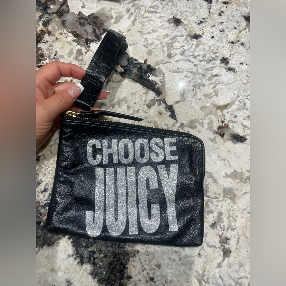 Juicy Couture Black and Silver Wristlet